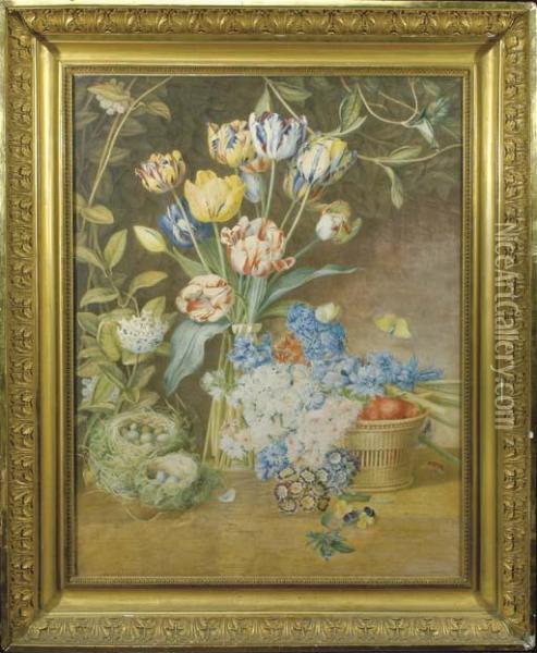 Un Vase De Tulipes Perroquets, De Jacinthes Oil Painting - Henriette Geertruida Knip