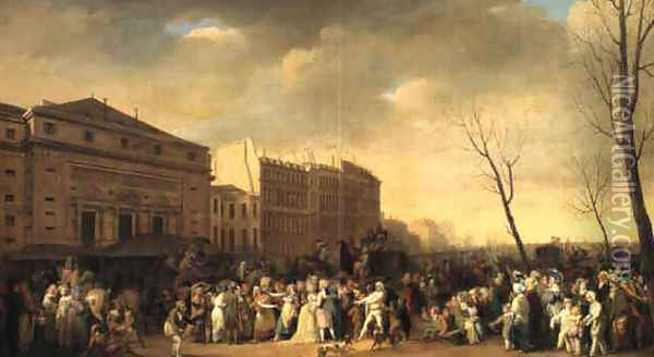 A carnival on the Boulevard du Crime 1832 Oil Painting - Louis Leopold Boilly