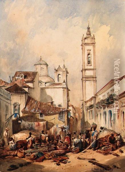 Rua Do Ouvidor, Rio De Janeiro Oil Painting - Eduard Hildebrandt