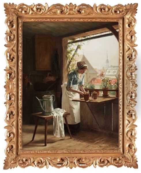 Woman By A Window Oil Painting - Henrik Nordenberg