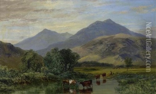 Englische Landschaft Mit Kuhen Oil Painting - George Shalders