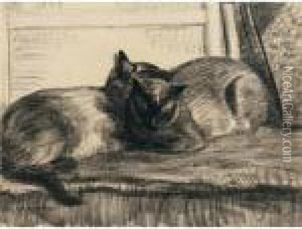 Cats Sleeping In The Studio, April 3 Oil Painting - Theophile Alexandre Steinlen