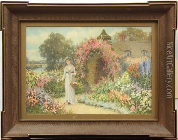 Lady In A Garden Oil Painting - William Affleck