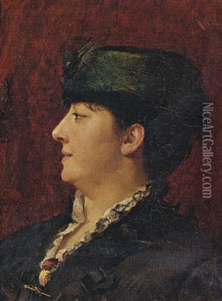 Woman In A Green Hat Oil Painting - Theodore Jacques Ralli