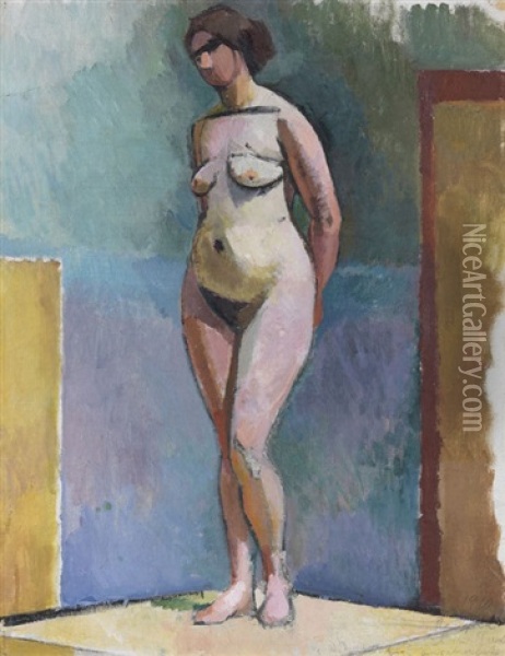 Stehender Weiblicher Akt Im Atelier Oil Painting - Rudolf Levy