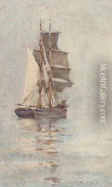 A brigantine in light airs Oil Painting - Henry Scott Tuke