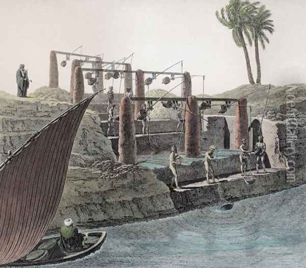 Collecting Water from the Nile, plate 6 from Volume II Arts and Trades of Description of Egypt 1822 Oil Painting - Nicolas Jacques Conte