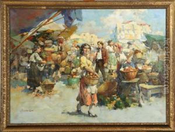 Kvinna Med Fruktkorg Pa Marknadsplats Oil Painting - W. Emery Vizkelety