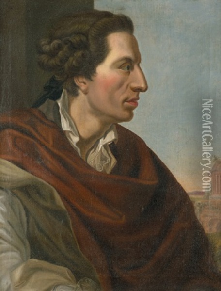 Bildnis Des Bildhauers Johannes Wiedewelt Im Profil, Im Hintergrund Die Romische Campagna Oil Painting - Peder Als