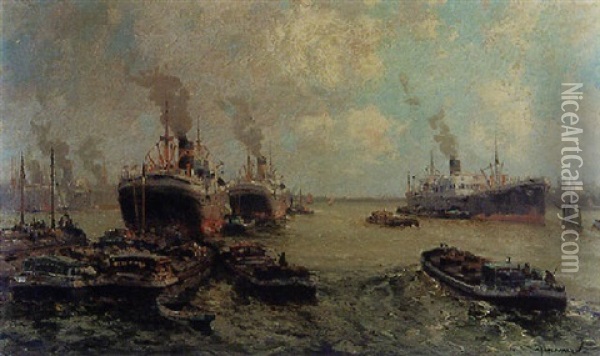 Der Hafen Von Rotterdam Oil Painting - Gerard Delfgaauw