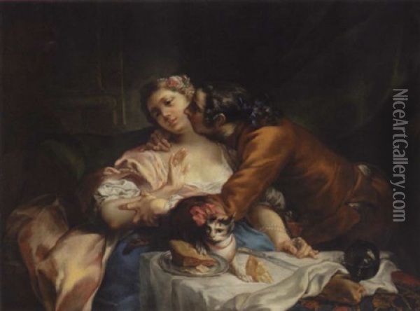 The Stolen Kiss Oil Painting - Jean (le Romain) Dumont