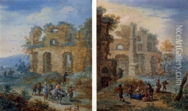 Personnages Dans Des Ruines Oil Painting - Mathys Schoevaerdts