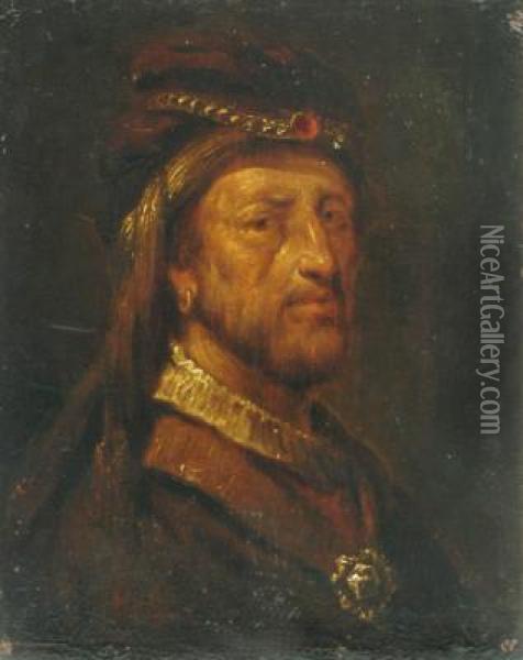 Study Of A Bearded Gentleman Wearing A Turban Oil Painting - Rembrandt Van Rijn