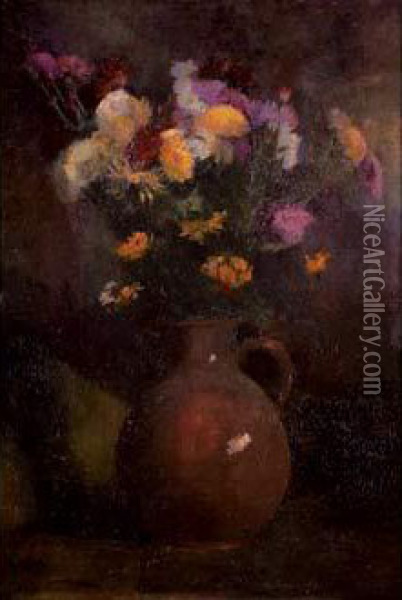 Bouquet De Fleurs Dans Un Pot Oil Painting - Paul-Elie Gernez