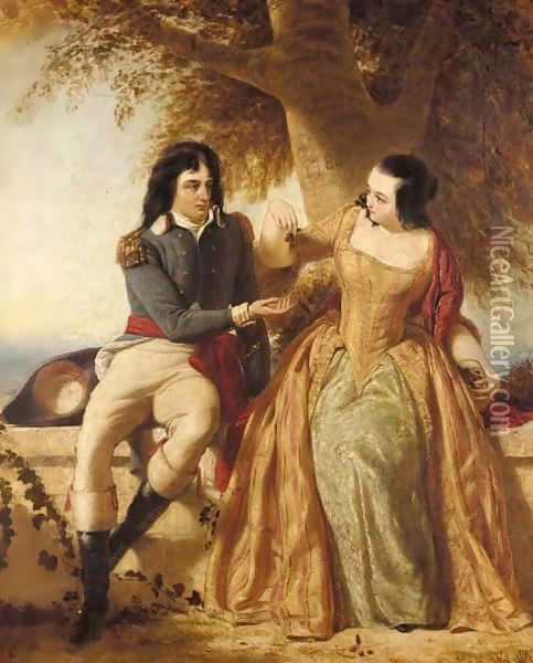 A Lady And Gentleman Seated Under A Tree, Said To Be The Count And Countess Rapp Oil Painting - Charles Lucy