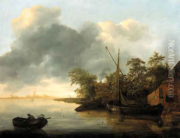 River scene Oil Painting - Adrian van der Cabel