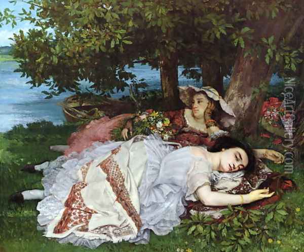 Girls on the Banks of the Seine, 1856-57 Oil Painting - Gustave Courbet