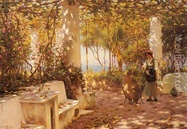 A Peasant Girl on a Sunlit Veranda Oil Painting - Horace Fisher