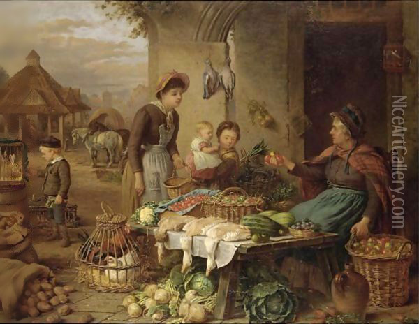 A Market Stall Oil Painting - Henry Charles Bryant
