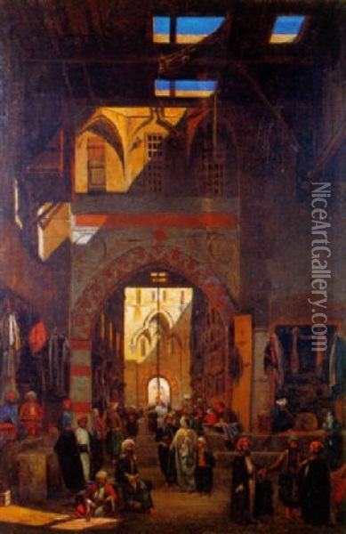 Grand Bazar Au Caire Oil Painting - Charles Leon Vinit