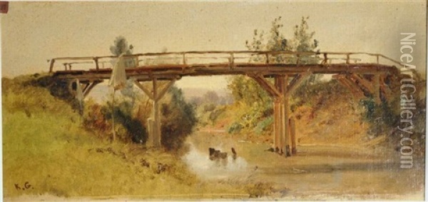 Le Pont Sur La Riviere (study) Oil Painting - Karl Girardet