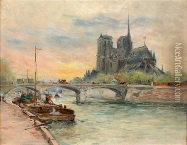 Paris, La Seine Et Notre Dame Oil Painting - Gustave Madelain