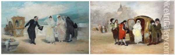 La Descente Du Carrosse La Demande En Mariage Oil Painting - Antonio Perez Rubio