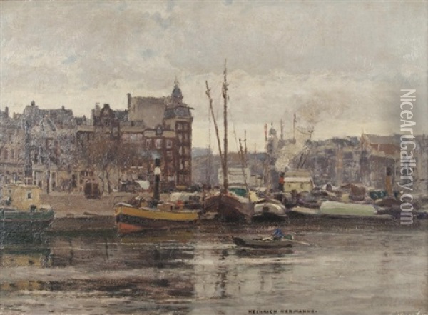 In Amsterdam Oil Painting - Heinrich Hermanns