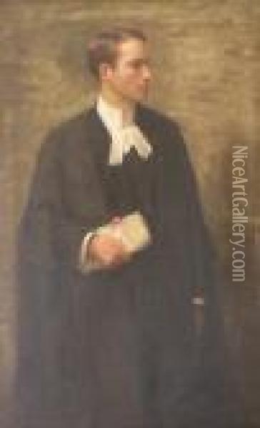 Portrait Of A Young Man Wearing Barristers Silks And Holding A Document Oil Painting - John Arthur Lomax