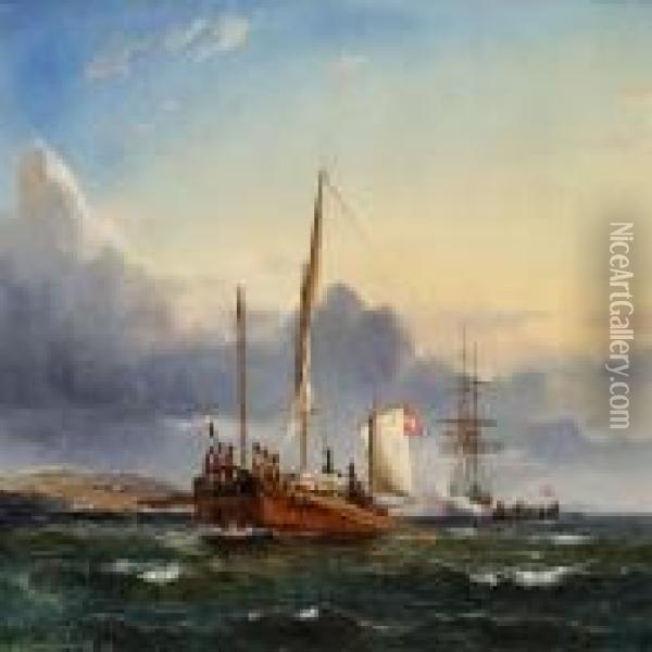 A Scene From The First Schleswig War With Gunboats In Als Sound Oil Painting - C. F. Sorensen