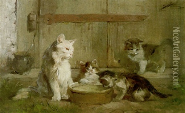 Katze Mit Drei Jungen Am Futternapf Oil Painting - Julius Adam the Younger