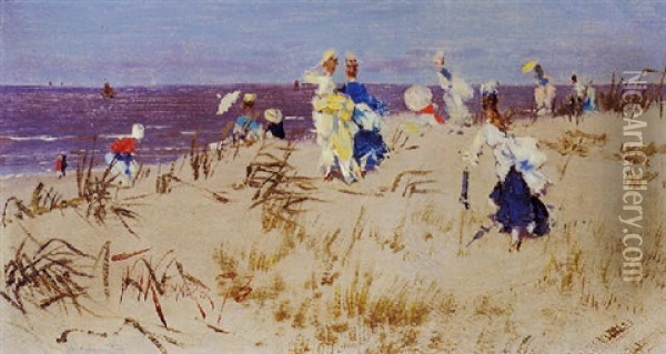 Elegant Women On The Beach Oil Painting - Frederik Hendrik Kaemmerer