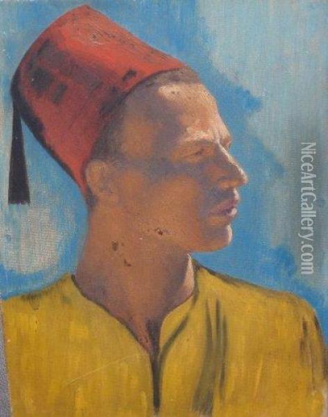Portrait De Jeune Homme Oriental Oil Painting - Ludwig Deutsch