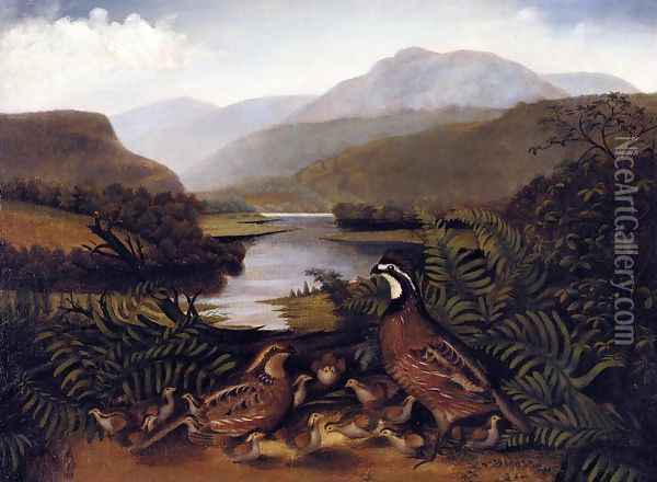 Partridges in a Landscape Oil Painting - Rubens Peale