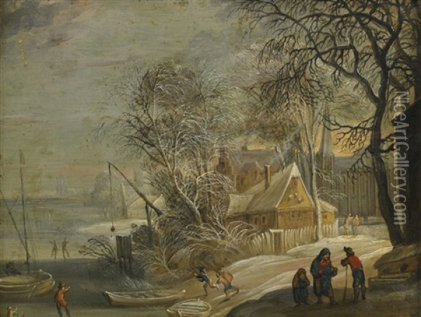 Hollandsk Stad I Vinterskrud Oil Painting - Jacques d' Arthois