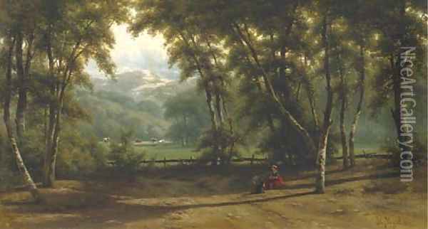 Late afternoon in a wooded valley Oil Painting - Johannes Gijsbert Vogel