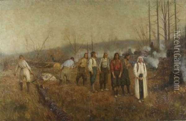 Ploughing Of The Ephrata Brethren - Another Story In The Settlement Of Pennsylvania Oil Painting - Henry Rankin Poore