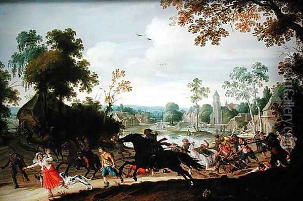 Marauders Attacking Villagers on the Edge of a Wood Oil Painting - Sebastien Vrancx