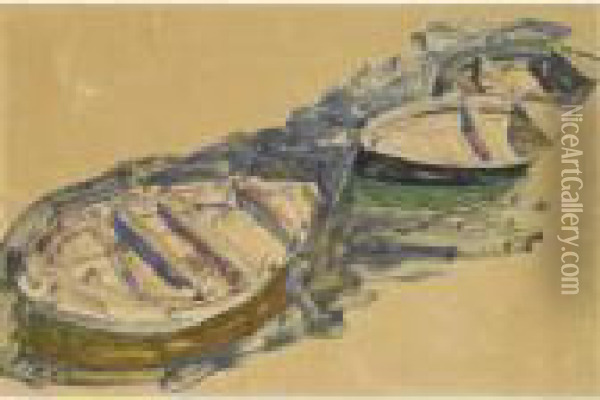Drei Ruderboote (three Rowboats) Oil Painting - Egon Schiele