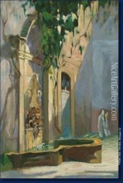 Fontaine Oil Painting - Gustave Flasschoen