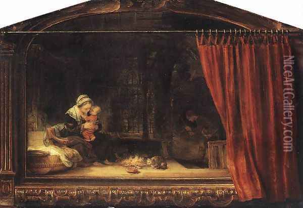 The Holy Family with a Curtain 1646 Oil Painting - Rembrandt Van Rijn
