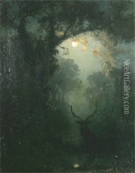 Kronhjort I Manskenslandskap Oil Painting - Eugen Krueger