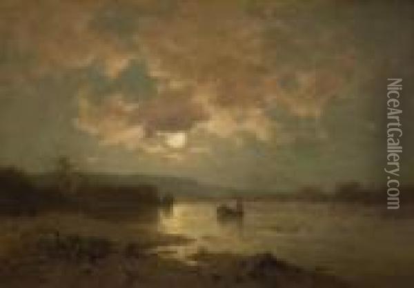 Nachtliche
 Flusslandschaft Oil Painting - Josef Willroider