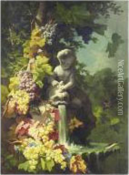 Ceps De Vigne Sur Une Fontaine Oil Painting - Charles Node-Veran