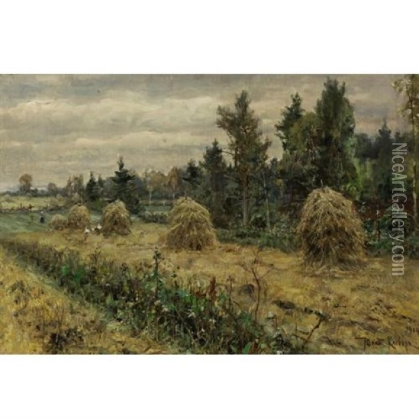 Haystacks Oil Painting - Yuliy Yulevich (Julius) Klever