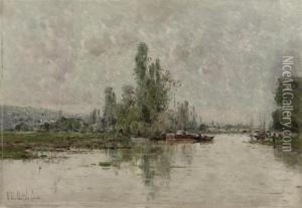 Bords De La Seine-environs De Vernon: The River Seine Near Vernon,france Oil Painting - Victor Viollet-Le-Duc