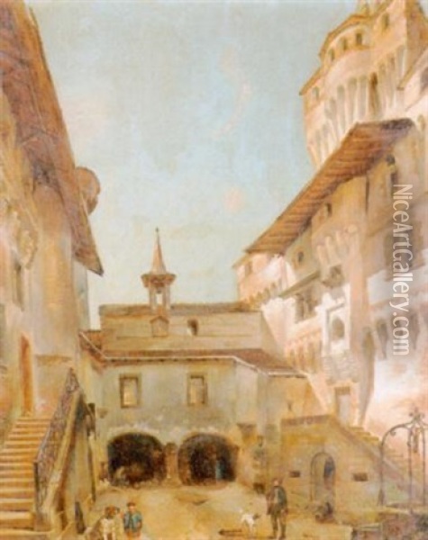 Sonniger Innenhof Eines Italienischen Palazzos Oil Painting - Francois Bonnet