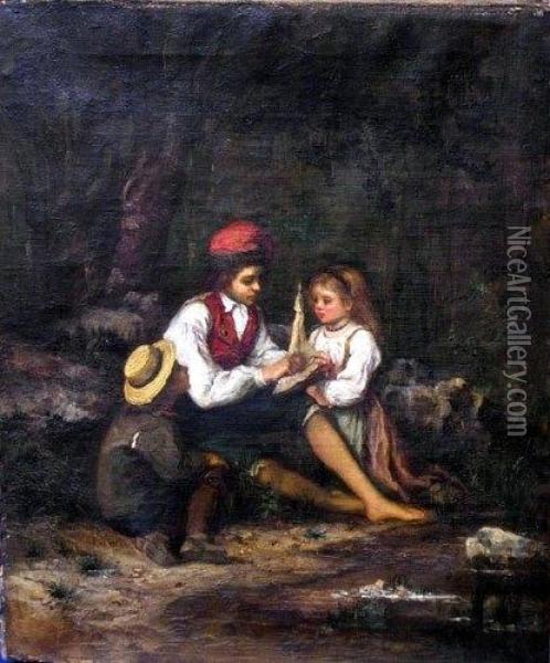 Spielende Kinder Am Bach Oil Painting - Pauline Elise Borges