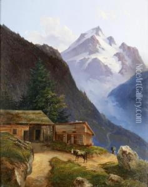 Bauernhof Im Hochgebirge Oil Painting - Carl August Richter