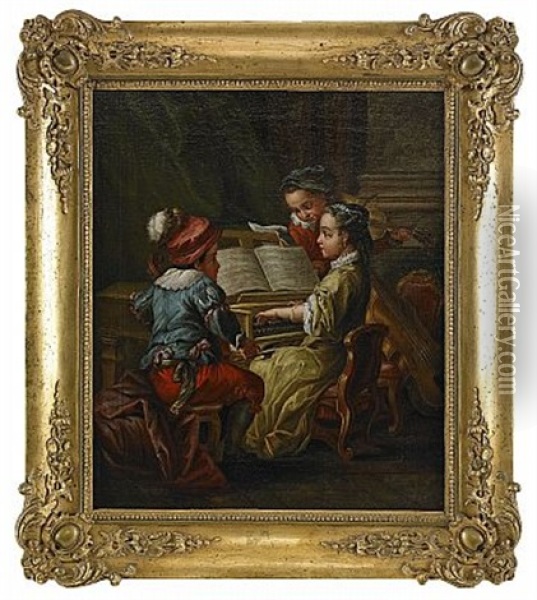 Allegori Over Musiken (+ Allegori Over Malarkonsten; Pair) Oil Painting - Johan Pasch the Elder